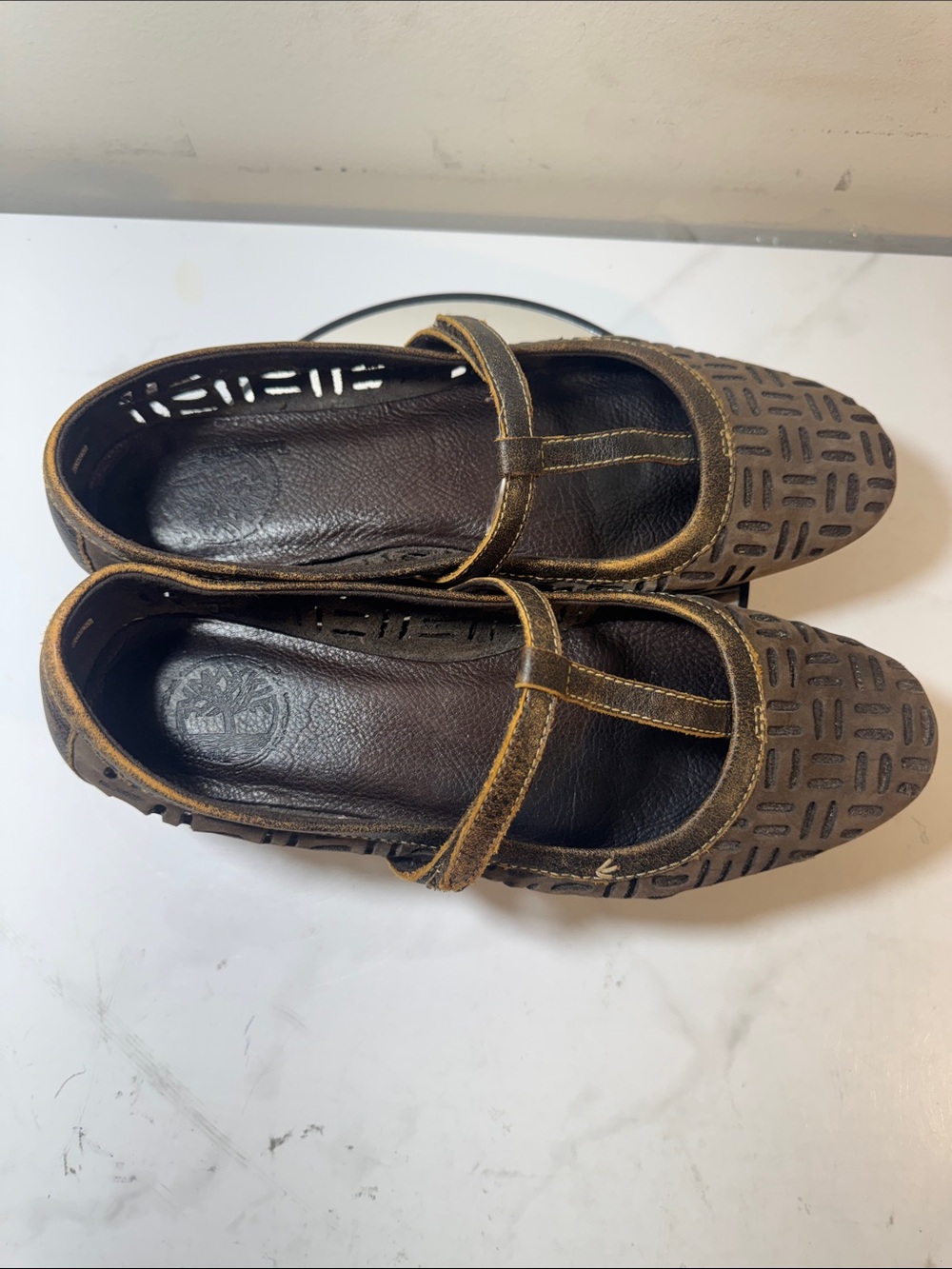 🚫SOLD🚫Timberland Brown Laser-Cut Mary Jane Flats - Women’s Size 8W - Picture 7 of 10